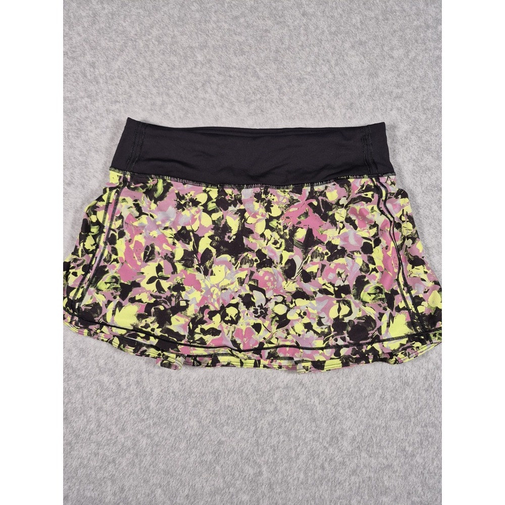 Lululemon Skort‎ Womens 4 Pace Rival Highlight Yellow Multi Mini Skirt Pleated